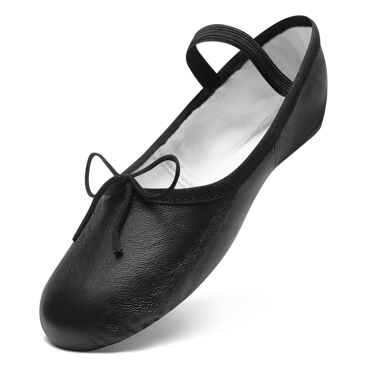 Rumpf 1003 Schwarzes Leder Ballettschläppchen mit Schleife und Gummiband, perfekt für Anfänger.